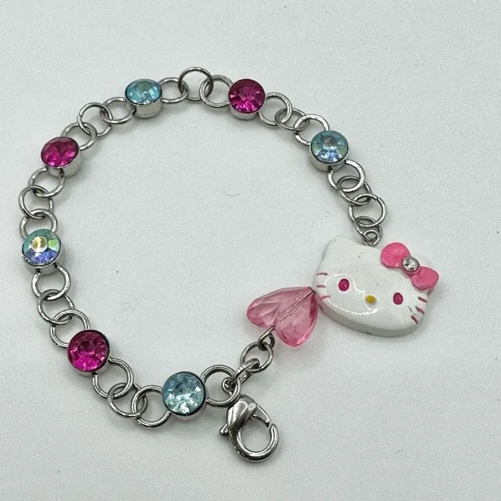 Sanrio Hello Kitty silver tone rhinestone bracelet